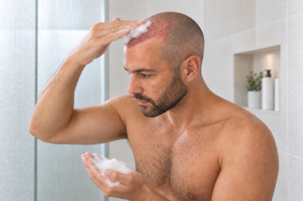 Illustration du shampoing après greffe : déposer doucement.
