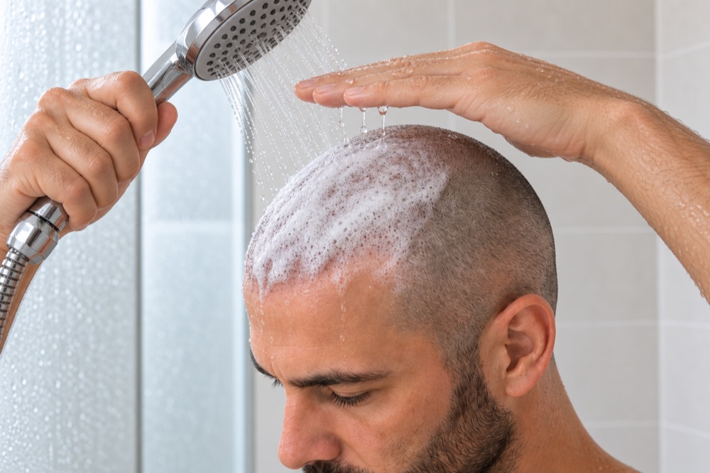 Illustration du shampoing après greffe : rincer environ 5 minutes.