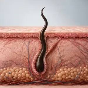 Simplified illustration of wavy hair and its follicle