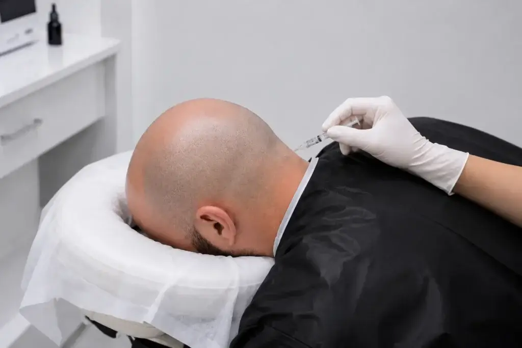 Anesthésie locale avant une greffe de cheveux FUE Saphir
