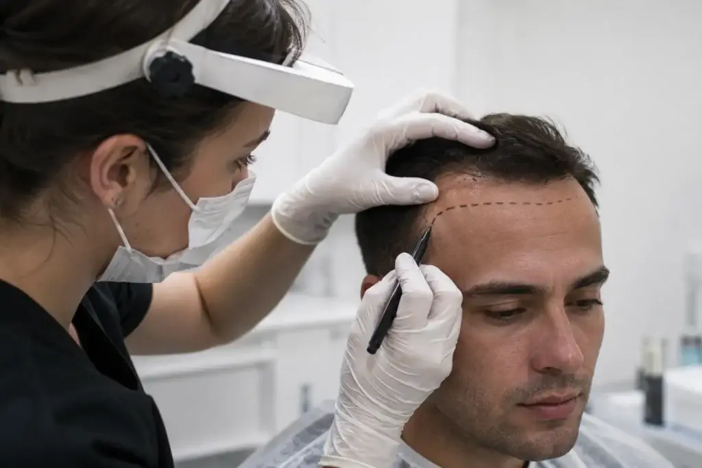 Conception de la ligne frontale avant une greffe de cheveux FUE Saphir