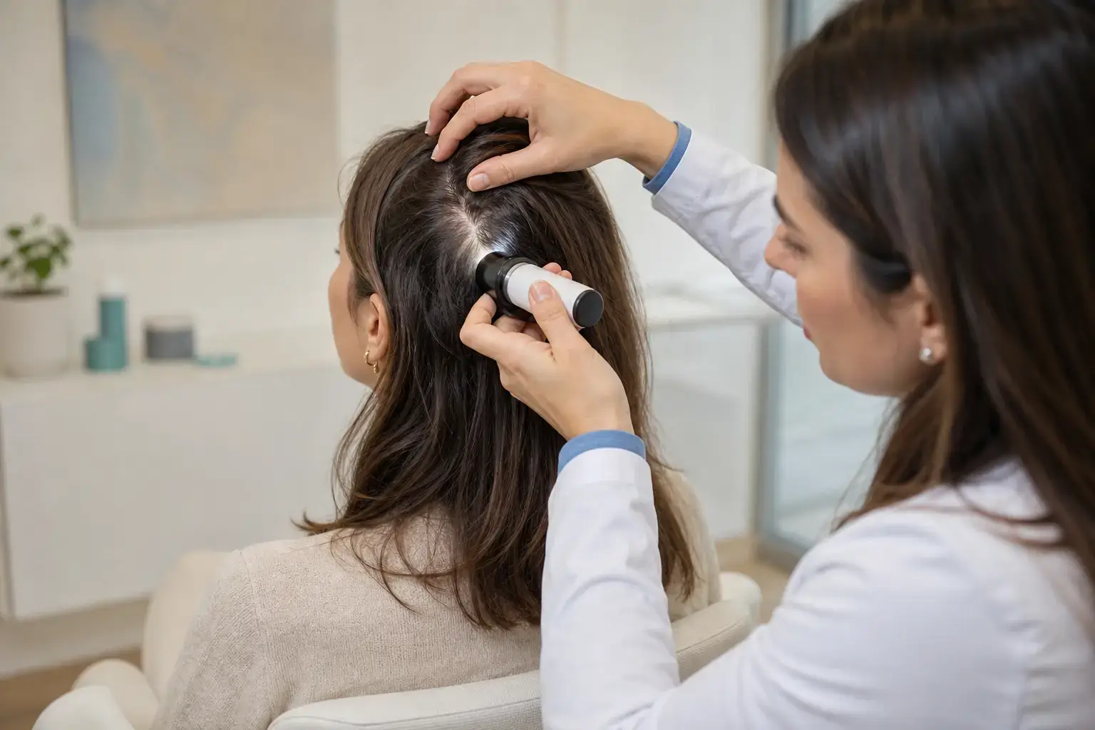 Examen du cuir chevelu lors d’une chute de cheveux diffuse