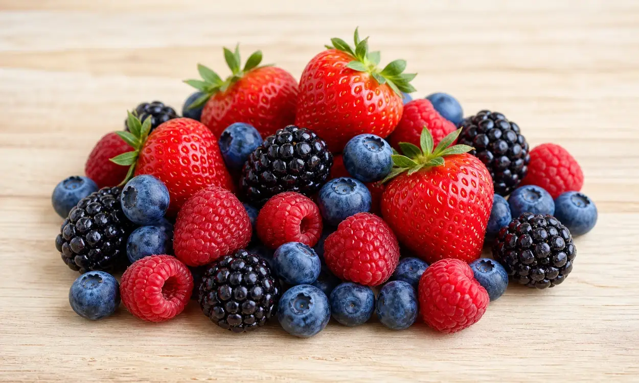 Fruits rouges : fraises, myrtilles, framboises et mûres