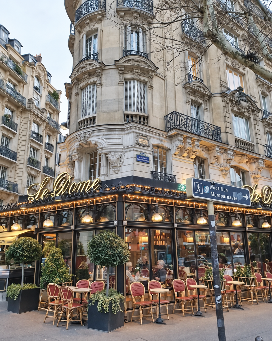 Facade and terrace of the Dôme, boulevard du Montparnasse in Paris