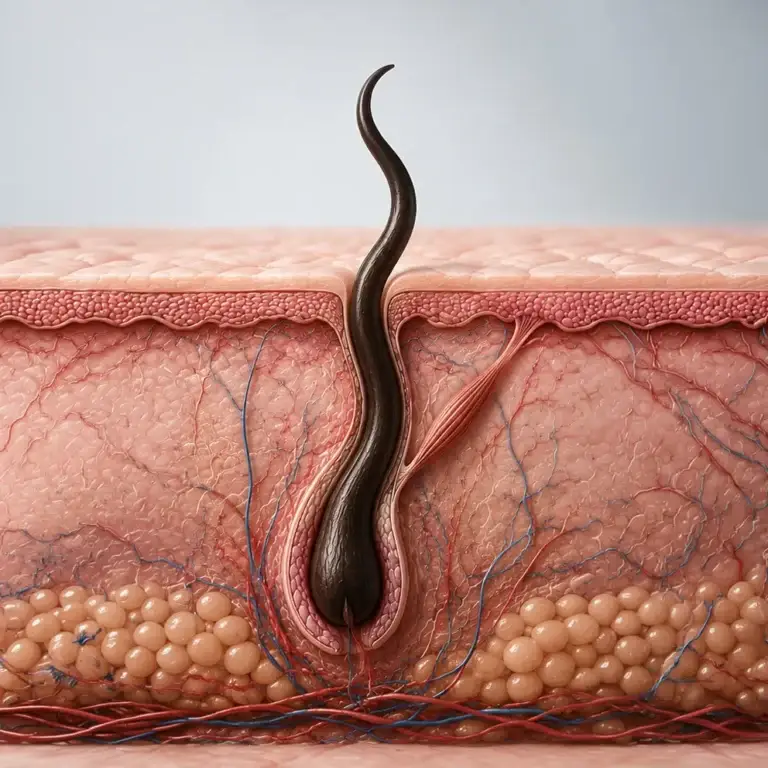 Un follicule légèrement courbé, qui demande plus de précision au prélèvement.